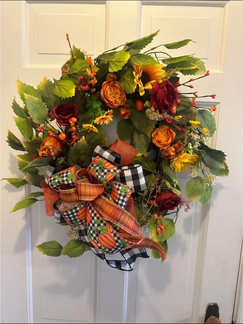 Autumn Harvest Door Wreath with Orange and Red Accents